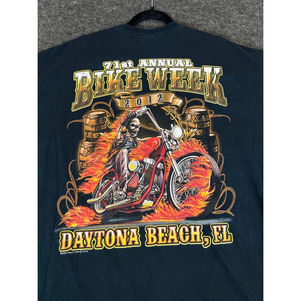 VTG Skull Biker Flame Tee Daytona Bike Week 2012 T Shirt Men 2XL Black Harley